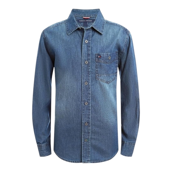 Tommy Hilfiger. Boy's Long Sleeve Denim Button Down Shirt. Blue. Size 7. - Picture 2 of 6